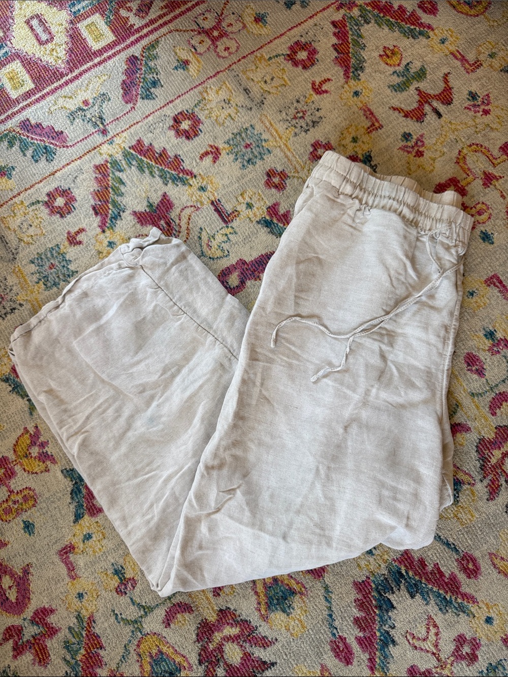H&M Women's Linen-Blend Drawstring Pants in Light Beige